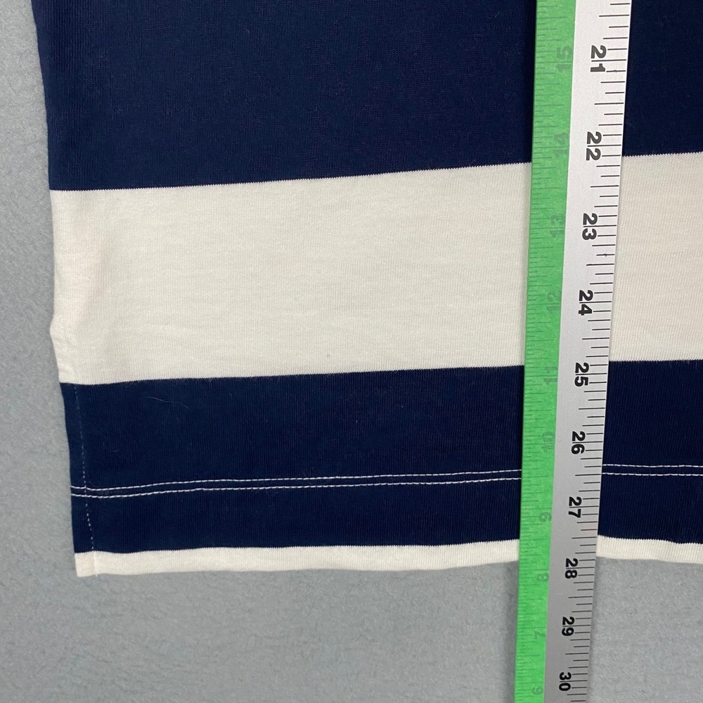 Old Navy Rugby Polo Shirt Womens Medium Navy Blue White Striped Oversized Cotton - Picture 7 of 7